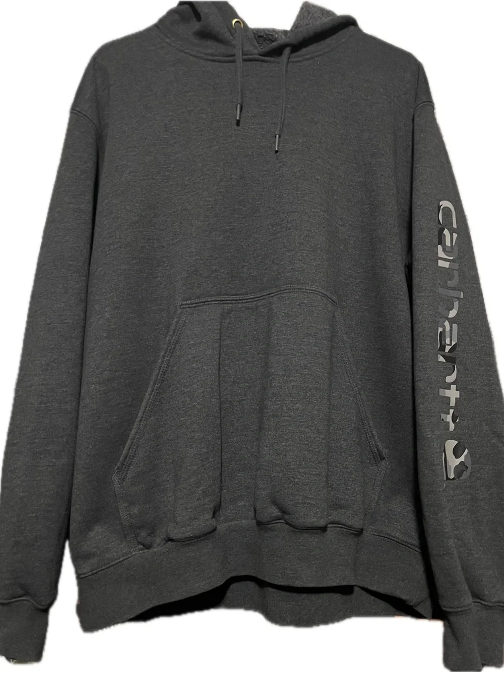 Carhartt Dark Gray Pullover Hoodie with Sleeve Logo